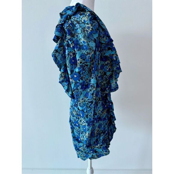 🦋 ZARA Blogger Favorite Draped Romantic Ruffle Ruching Keyhole Floral Mini Dress - Picture 12 of 16